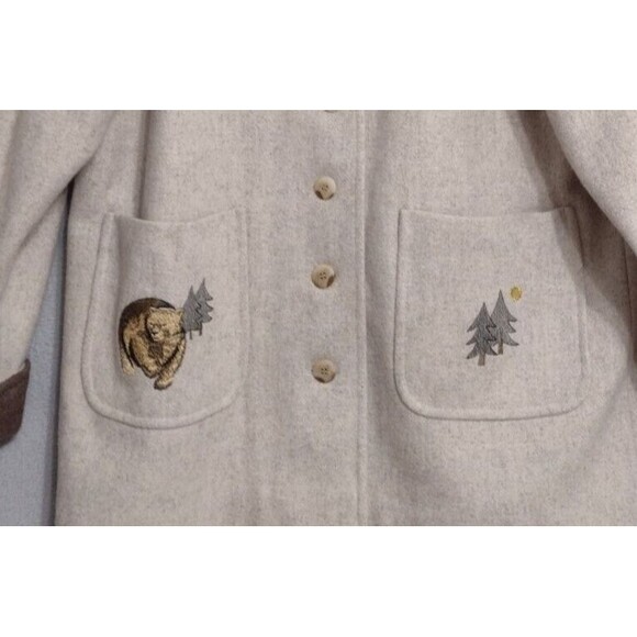 VTG Wool Womens Coat- Embroidery Bears- E&J/LA Mode- Sz L- Oatmeal- Canada- NICE - Picture 4 of 9